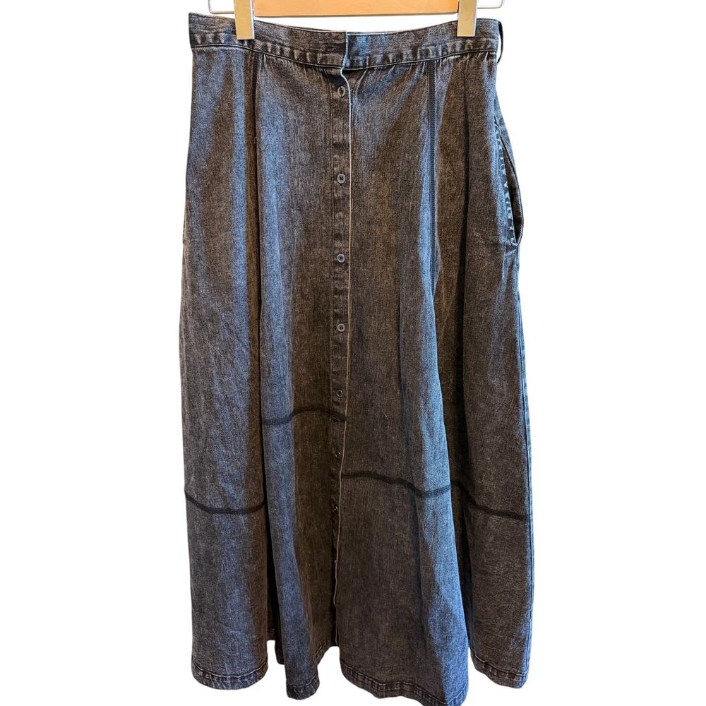 Vibe A-Line Black Denim Maxi Skirt Button Down With Pockets Size 18
